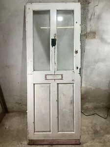 29 5/8"X 77 1/8" Old External Painted Sapele Four Front Door 2over2 - Picture 1 of 12