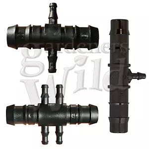 Cross Connector Tee Reducer 13mm-4mm Splitter Barbed Irrigation Pipe Fitting - Picture 1 of 4