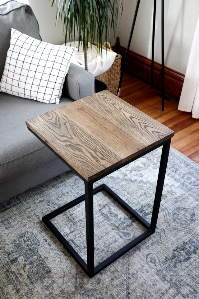 Ash and steel c-table, handmade, side table, coffee table, free shipping - Image 1 of 4