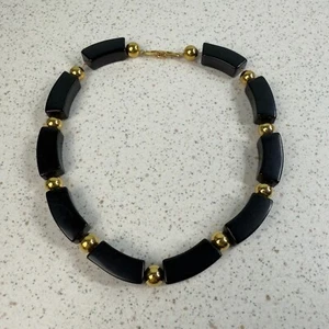 Vintage Napier Black Lucite Gold Tone Beaded 16" Choker Collar Necklace - Picture 1 of 7