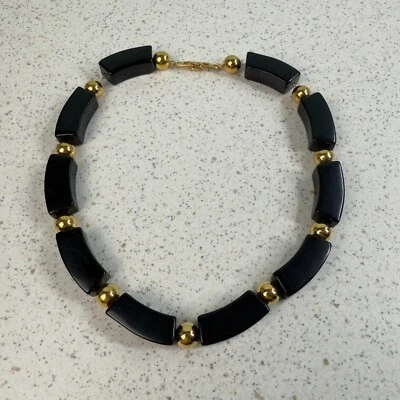 Vintage Napier Black Lucite Gold Tone Beaded 16" Choker Collar Necklace - Image 1 of 4
