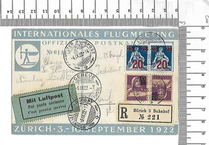 Sonderstempel Internationales Flugmeeting Zürich 1922 R-Zettel 3 Bahnhof ; 61979 - Picture 1 of 2