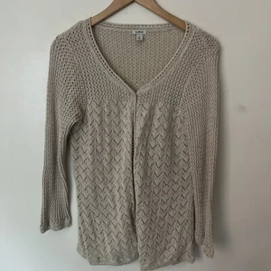 L.L. Bean Linen Cotton Crochet Cardigan Open Weave Tan Cream Size M Medium - Picture 1 of 8