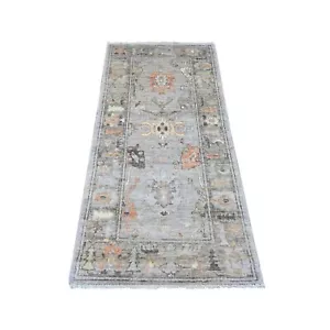 2'10"x5'10" Gray Angora Oushak Leaf Design Wool Hand Knotted Runner Rug R89885 - Picture 1 of 6