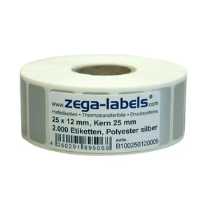 Thermotransfer Etiketten Rolle 25x12mm PET Polyester Folie silber Typenschilder - Bild 1 von 1