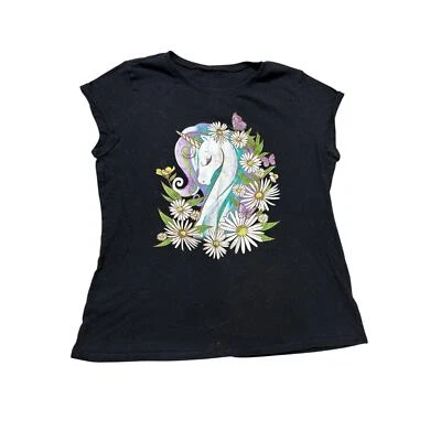 The Children’s Place Black Unicorn Graphic Print Short Sleeves T-Shirt 12-14 - Image 1 of 4