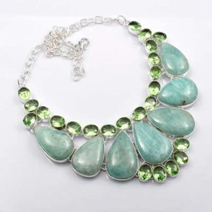 Amazonite Peridot Gemstone Handmade Big Necklace Jewelry 107 Gms LV-1304 - Picture 1 of 1