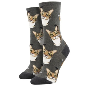 Socksmith Women's Crew Socks Kitty Cat BOOP Gray Novelty Footwear - Picture 1 of 1
