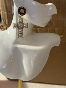 Orecchini pendenti donna avorio perle perline croce cristiana tono oro goccia - Foto 1 di 2