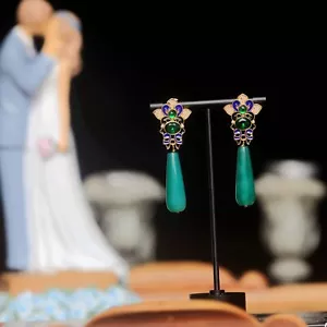 Ohrringe Clip On Kerzenständer Emaille Blau Tropf Achat Grün Golden QD4 - Bild 1 von 9