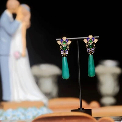 Ohrringe Clip On Kerzenständer Emaille Blau Tropf Achat Grün Golden QD4 - Bild 1 von 4