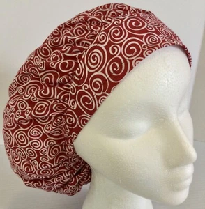 Red Swirl Scrub Cap Small Bouffant Medical Surgery Dental Anesthesiologist Hat - Picture 1 of 4