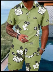 Outfit size Xl Men Hawaiian Shirt Shorts 2 Pieces Set New Tracksuit Button Down - Picture 1 of 3