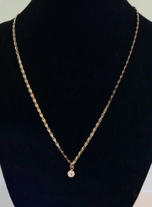 Delicate Gold Tone Necklace Fancy Link Small Rhinestone Pendant 16"-18" NWOT - Picture 1 of 6