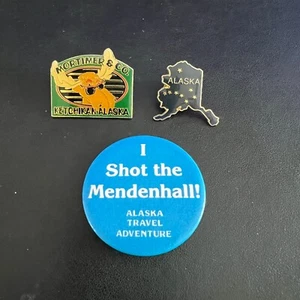 Juego de 3 prendedores de recuerdo vintage de Alaska Mortimer & Co I Shot the Mendenhall - Imagen 1 de 2