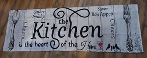 The Kitchen is the Heart of Home Window Valance Soft Feel Utensils Wood Look - Picture 1 of 4