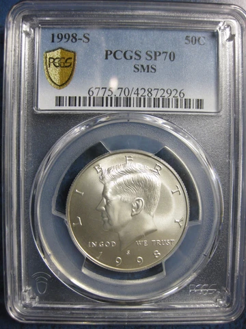 1998-S Gem Matte Proof Kennedy Half Dollar PCGS SP 70 SMS Cover