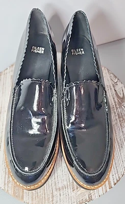 Мокасины на платформе женские Eileen Fisher Harria размер 10 черные лакированная кожа - Изображение 1 из 4