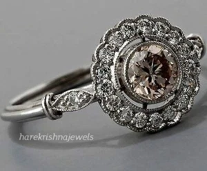 925 Sterlingsilber 2,15 kt runder Laborgefertigter Diamant Vintage Blume Ehering - Bild 1 von 5