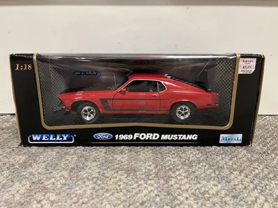 * Coche fundido a presión rojo Ford Mustang Boss 302 1969 escala 1/18 Welly *FW Foto 1 de 4