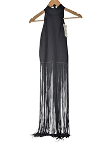 Zara Knit Black Long Fringe Top Sleeveless Midi Party Size S - Picture 1 of 8