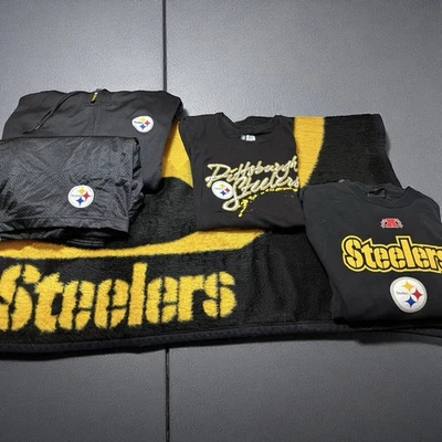 NFL Pittsburgh Steelers Lot Of 5/Fleece Blanket/coat/2 Long Sleeves/Shorts - Image 1 of 4