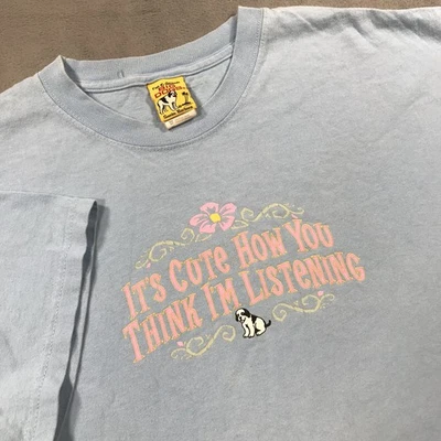 Camiseta vintage Y2K Big Dogs para mujer 2X Plus XXL azul linda crees que estoy escuchando Foto 1 de 4