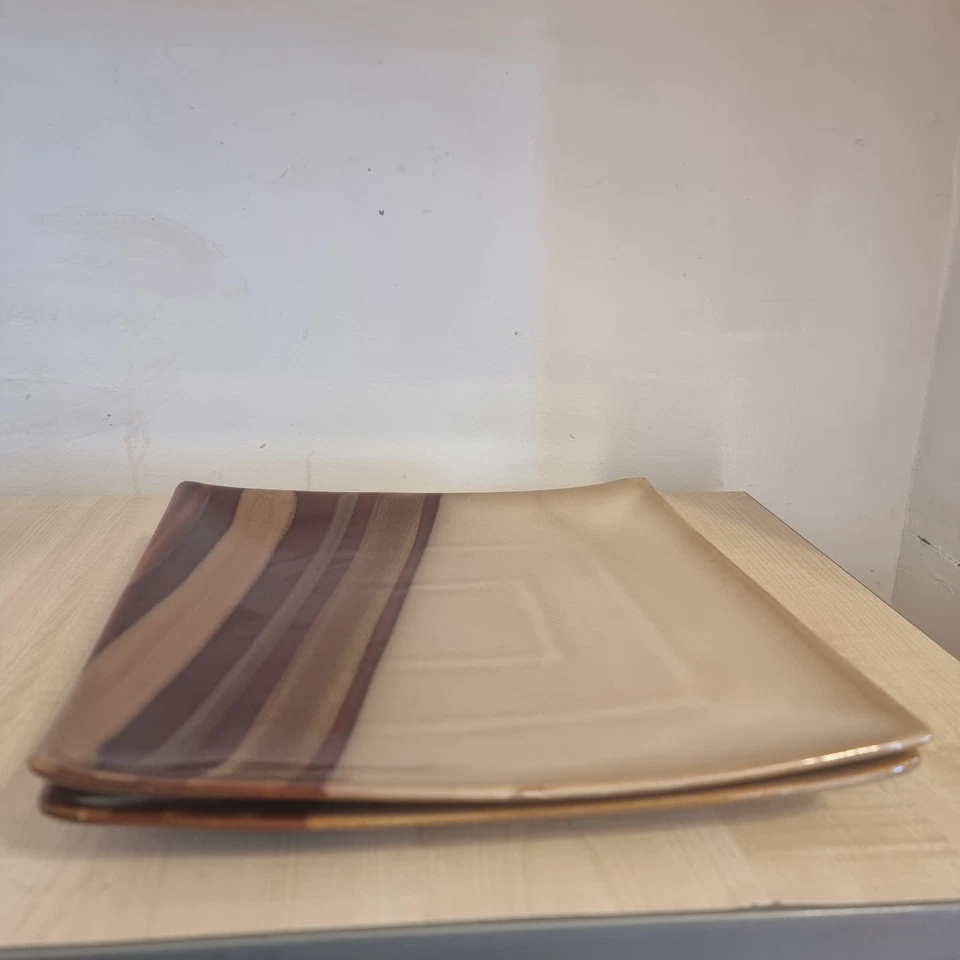 Sango Avanti Brown 4722 Square Dinner Plate – 12" Stoneware Striped Modern - Image 1 of 4