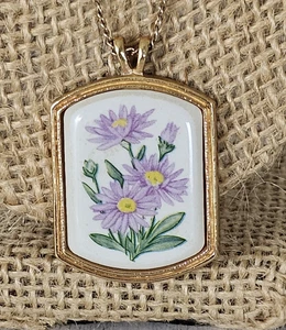 Rara Collana Vintage Avon 1980 Floral Heritage Porcellana Ciondolo Catena "20" - Foto 1 di 7