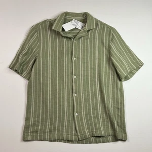 H&M Regular Fit KNIT BUTTON DOWN POLO Shirt Medium Men Striped Pastel Green NWT - Picture 1 of 7