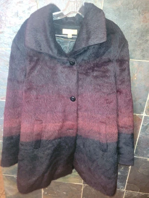 Katherine Kelly Alpaca Wool Ombre Black Burgundy Dress Coat Button Up Size 14  - Image 1 of 4