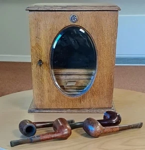 Vintage Rotary International Wooden Smoking Cabinet & Pipe Tobacco Chest Oak - Picture 1 of 5
