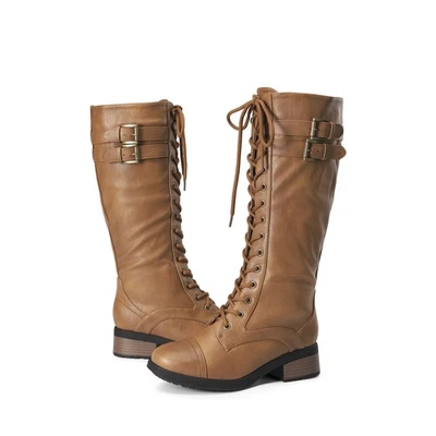 Mujeres Botas de Combate Hasta la Rodilla Tacón Bajo Cremallera Piel Sintética Forradas Botas de Montar Foto 1 de 2