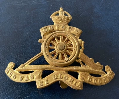 Insignia de tapa "rueda móvil" de latón de artillería real de la Primera Guerra Mundial 100 % genuina BIN £9.99 Foto 1 de 2