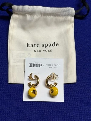 Kate Spade M&M Charm Huggie Earrings Yellow Candy Novelty Jewelry New - Image 1 of 4