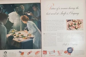 1947 Print Ad 2Page Swift Meat Co Ham Bacon Sausage Martha Logan Advertising - Picture 1 of 12