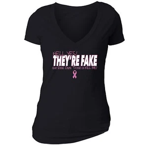 They're fake T-shirt Breast Cancer Awareness PINK Ribbon survivor support Tshirt - Picture 1 of 2