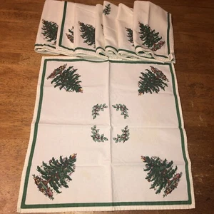 Vintage Spode Christmas Tree 8 Cotton Napkins 16x16 - Picture 1 of 16