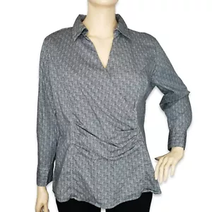 Blusa envolvente sintética Talbots Surplice para mujer 22W negra estampada - Imagen 1 de 7