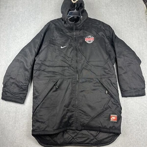 Giacca Nike vintage uomo S nera parka calcio puffer full zip foderata con cappuccio Y2K - Foto 1 di 11