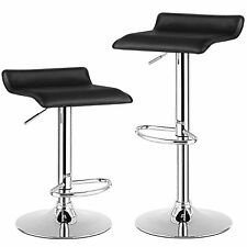 Costway Swivel Bar Stools Adjustable PU Leather Backless Dining Chair, Black - Set of 2