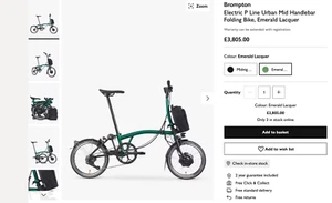 Brompton Electric P Line Urban Mid Handlebar Folding Bike, Emerald RRP£3,805 - Picture 1 of 10