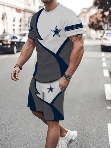 Dallas Cowboys Mens 2 Pieces Football Tracksuit Summer T Shirts Beach Shorts Cover