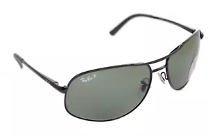 RayBan Occhiali da Sole POLARIZZATI RB3387 0029A 64mm Uomo Grandi Quadrati Metallo NERO VERDE - Foto 1 di 14