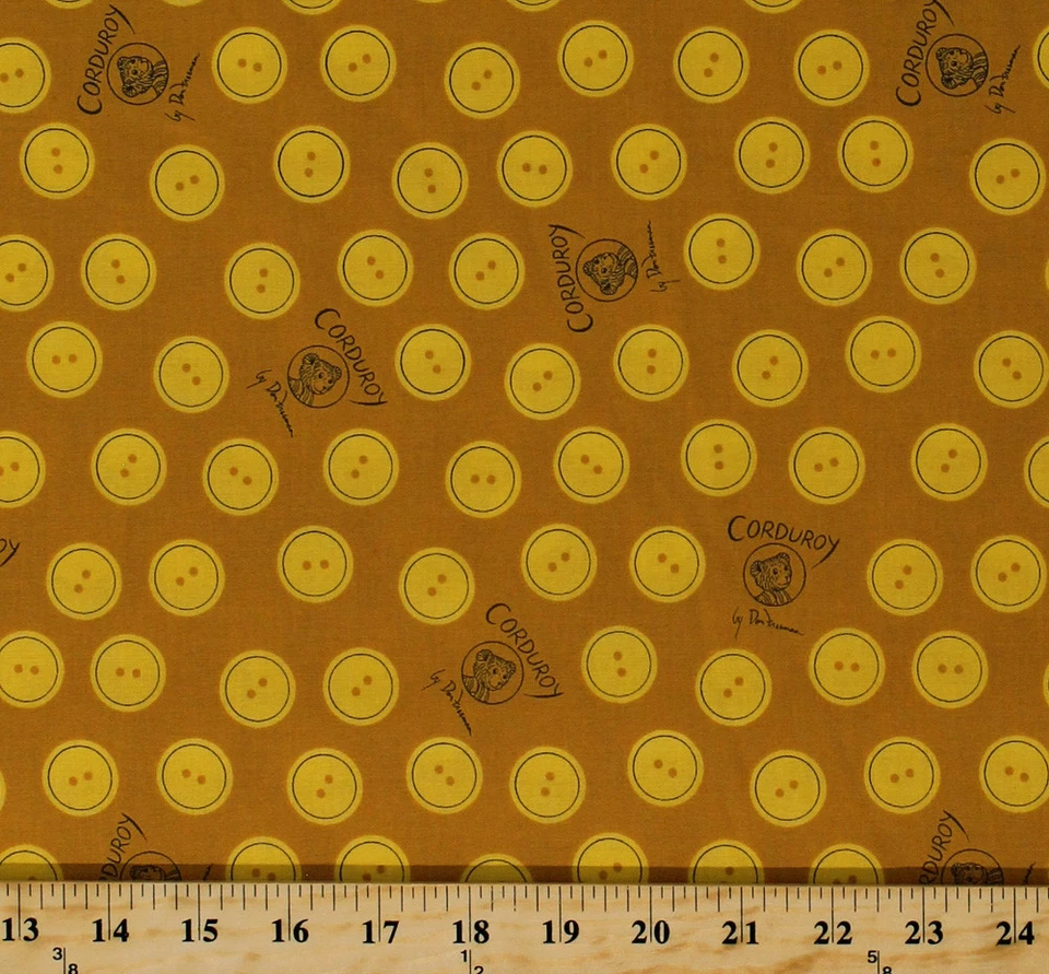 Cotton (Corduroy the Teddy Bear) Buttons Yellow Cotton Fabric Print BTY D372.24 - Image 1 of 1