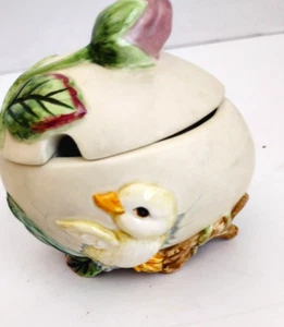 Fitz And Floyd Rabbit Ceramic Floral Egg Basket Duck Trinket Pot - Picture 1 of 11