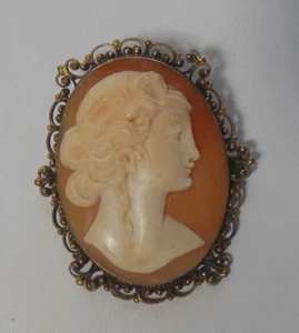 Vintage Victorian Cameo Shell Brooch/Pendant C-Clasp Marked 800 - 2" x 1.5" - Picture 1 of 6