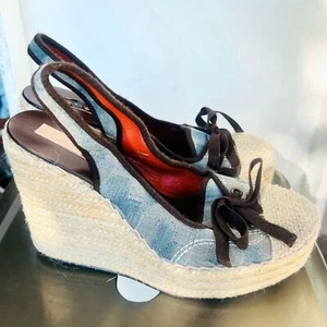 Marc by Marc Jacobs scarpe espadrillas logo tessuto fionda indietro zeppa blu naturale - Foto 1 di 7