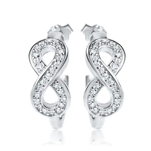 Pendientes de aro infinitos de plata esterlina micro pavé circonita cúbica magníficos postes de regalo pequeños - Imagen 1 de 1
