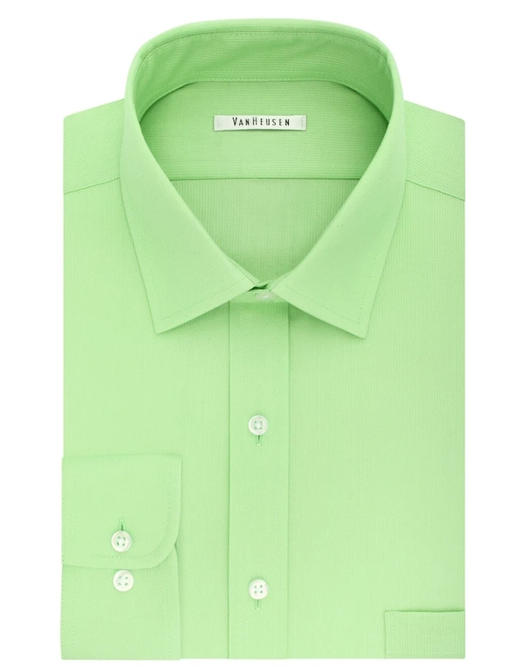 Nueva Camisa Van Heusen Para Hombre Ajuste Regular Cuello Flexible PinCord Mangas Largas Verde Foto 1 de 4